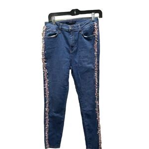 UTERQÜE Women's Skinny Jeans Size 30 Blue High Rise Stretch Fringe Denim